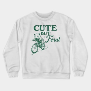 Cute But Feral Possum On A Bike Shirt, funny possum meme Crewneck Sweatshirt